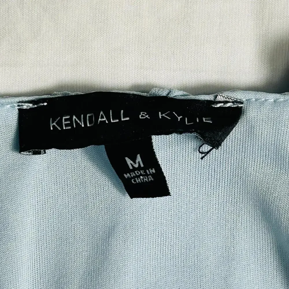 Kendall + Kylie Ruffle Sleeve Corset Top Blue Front Tie Crop Medium #Coquette - Picture 3 of 4